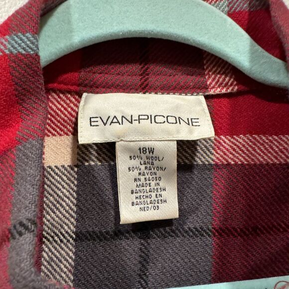 Vintage Wool Plaid Shacket Evan Picone Red Zip Up Sweater Jacket Womens 18W - Picture 4 of 7